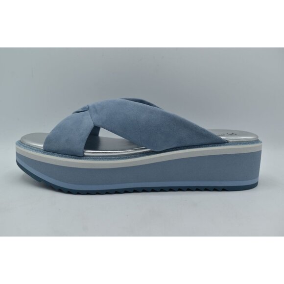 Johnston & Murphy Women Size 8.5 Grace Cross Band Slate Blue Suede Slide Sandals - Picture 8 of 14